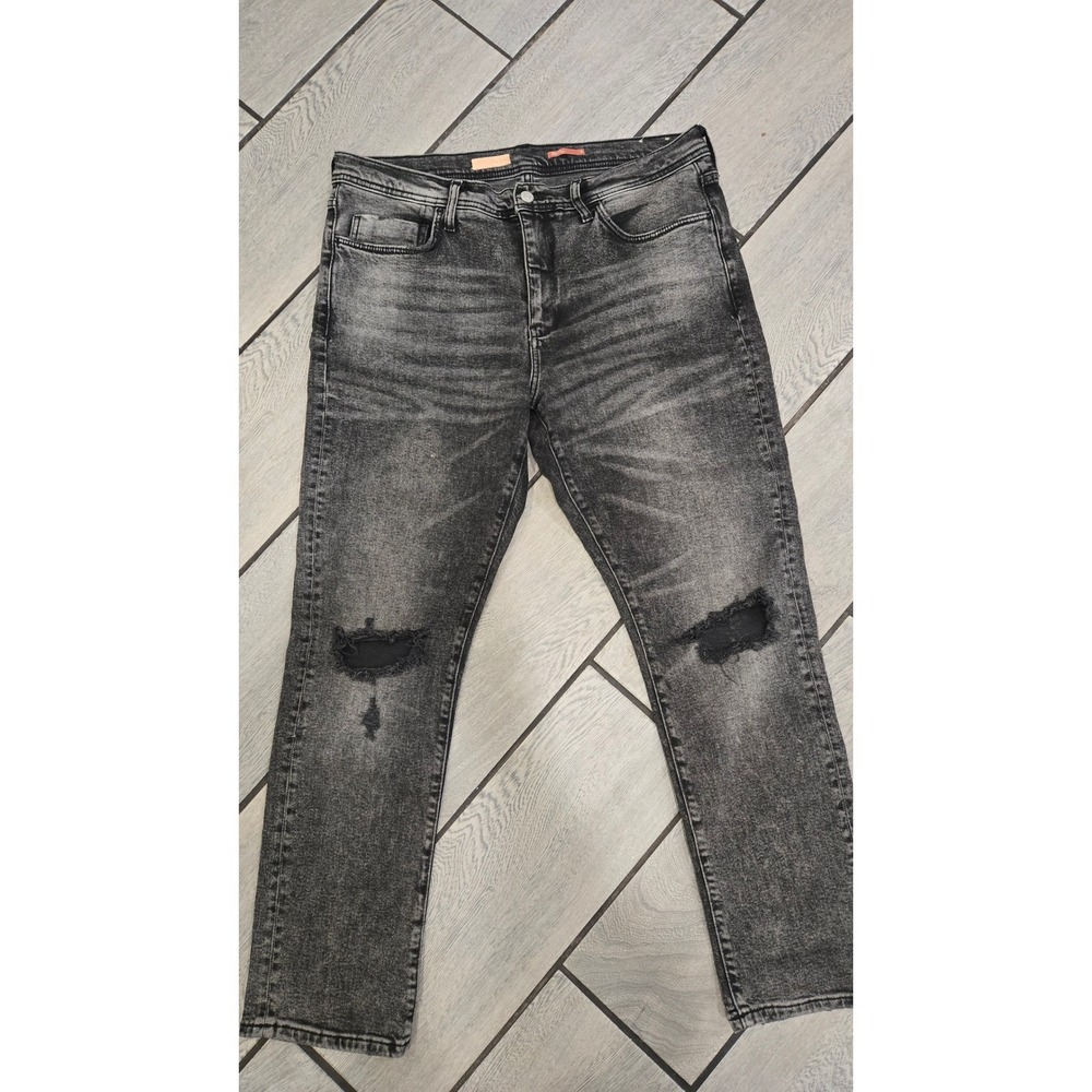 Pilcro Men Distressed Straight Leg Jeans Faded Black Whiskered Size 32